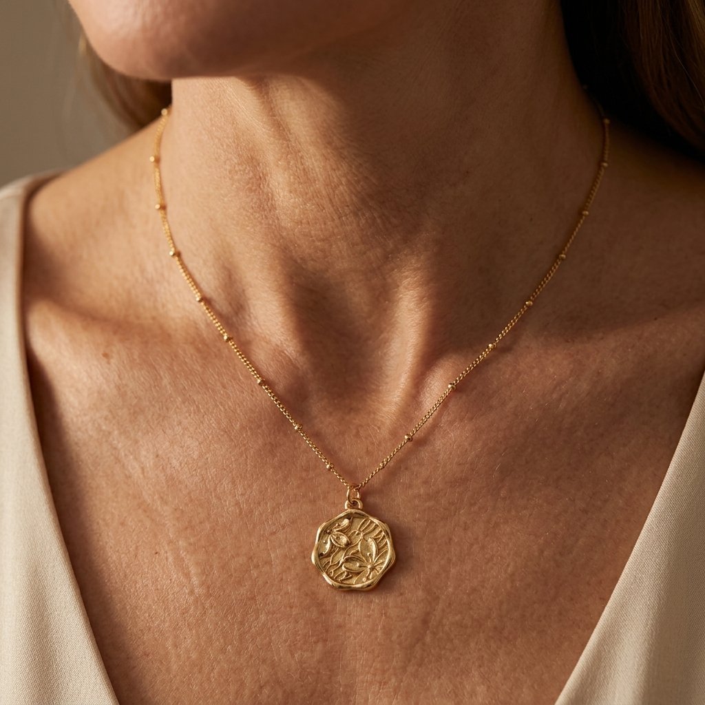 Vintage-Style Gold-Tone Floral Medallion Pendant