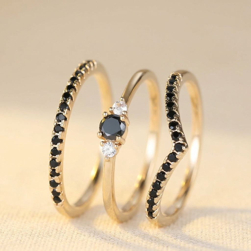 Black V-Shaped Cubic Zirconia Ring