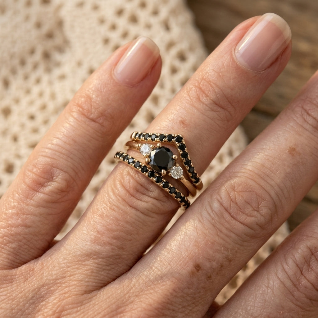 Black V-Shaped Cubic Zirconia Ring