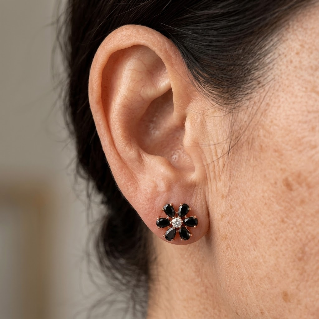 Gold-Plated Flower Stud Earrings