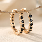 Boho Gold-Tone Hoop Earrings with Black Stones