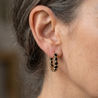 Boho Gold-Tone Hoop Earrings with Black Stones