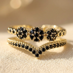 Black Double-Layer V-Shaped Statement Ring