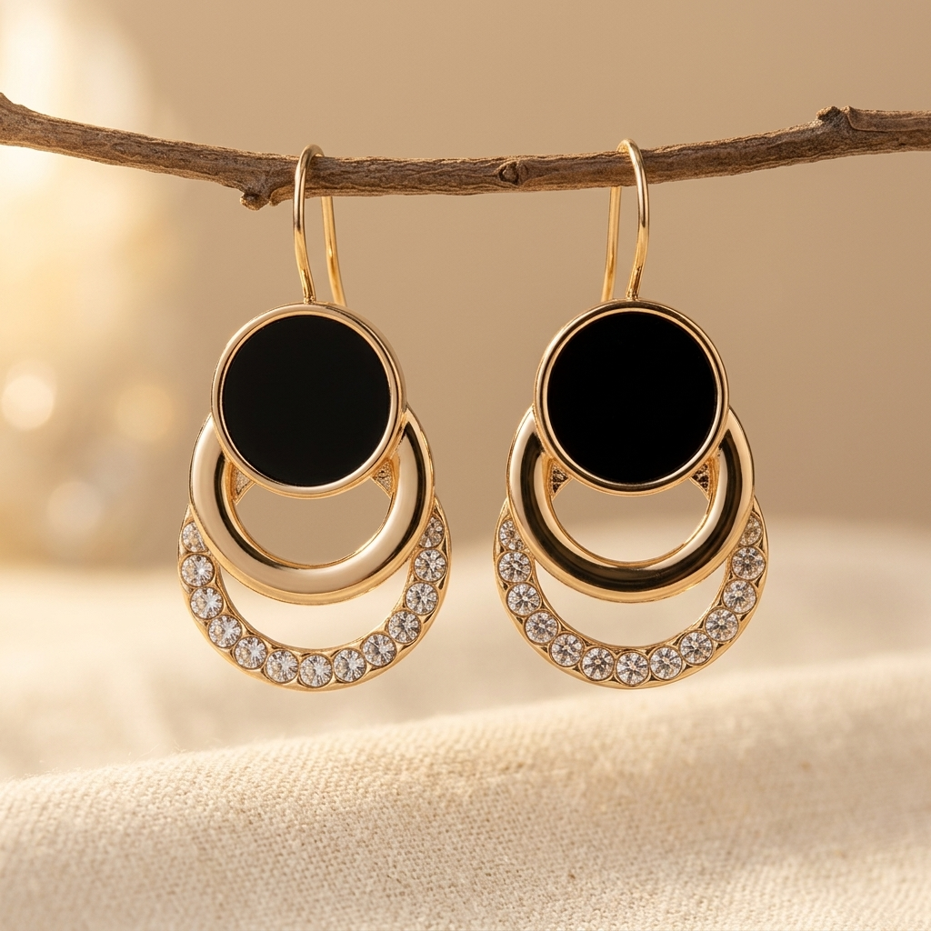 Black Cubic Zirconia Geometric Stud Earrings