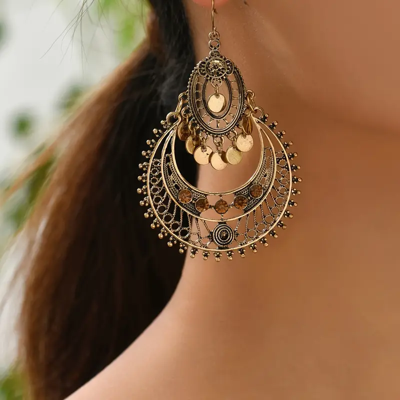 Vintage-Style Mandala Gold-Tone Bead Earrings