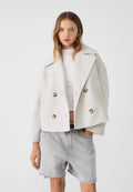 Cropped Double Breasted Jacket with Oversized Lapels and Pockets