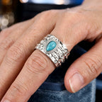 Bohemian Wide Turquoise Ring with Teardrop Cubic Zirconia