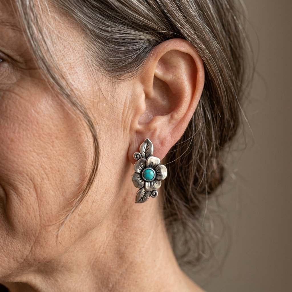 Vintage-Style Turquoise Flower and Leaf Earrings