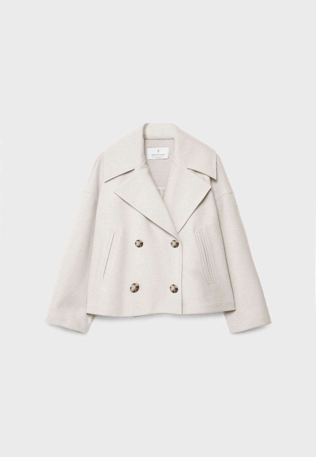 Cropped Double Breasted Jacket with Oversized Lapels and Pockets