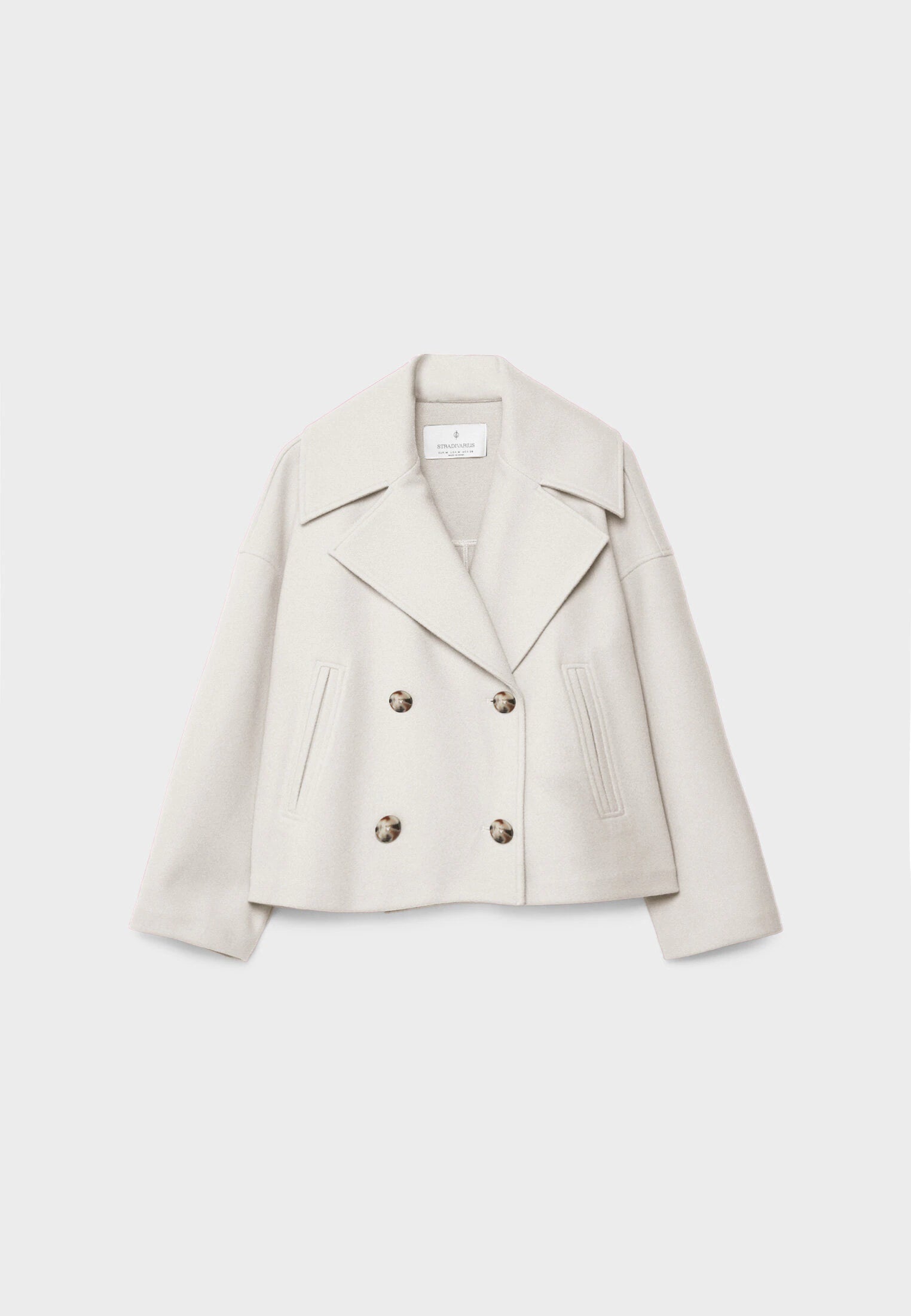 Cropped Double Breasted Jacket with Oversized Lapels and Pockets