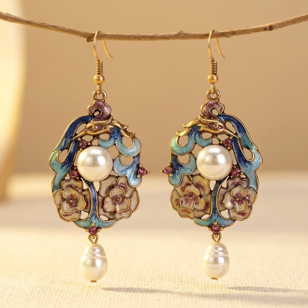 Vintage-Style Enamel Animal Tassel Earrings