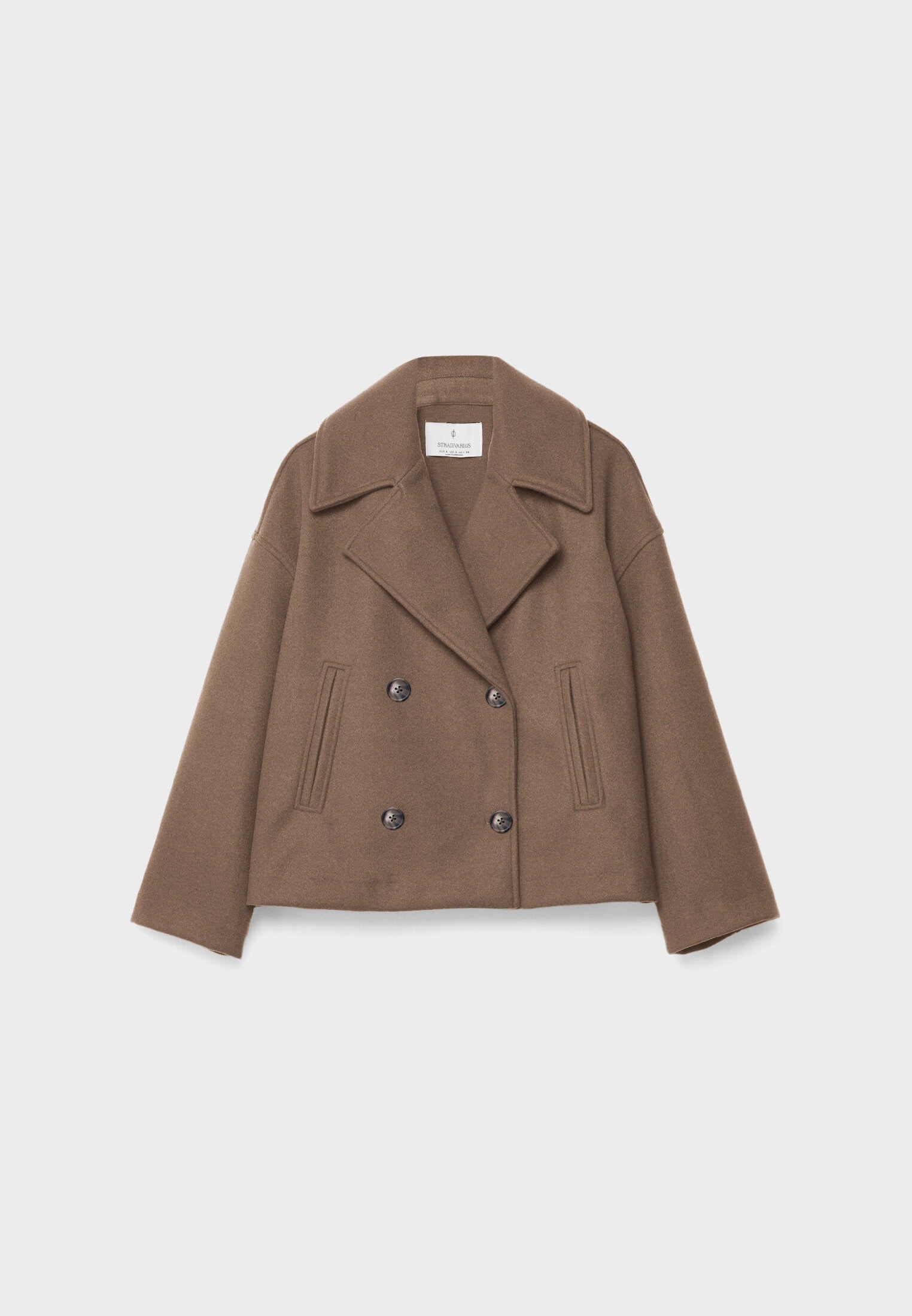 Cropped Double Breasted Jacket with Oversized Lapels and Pockets