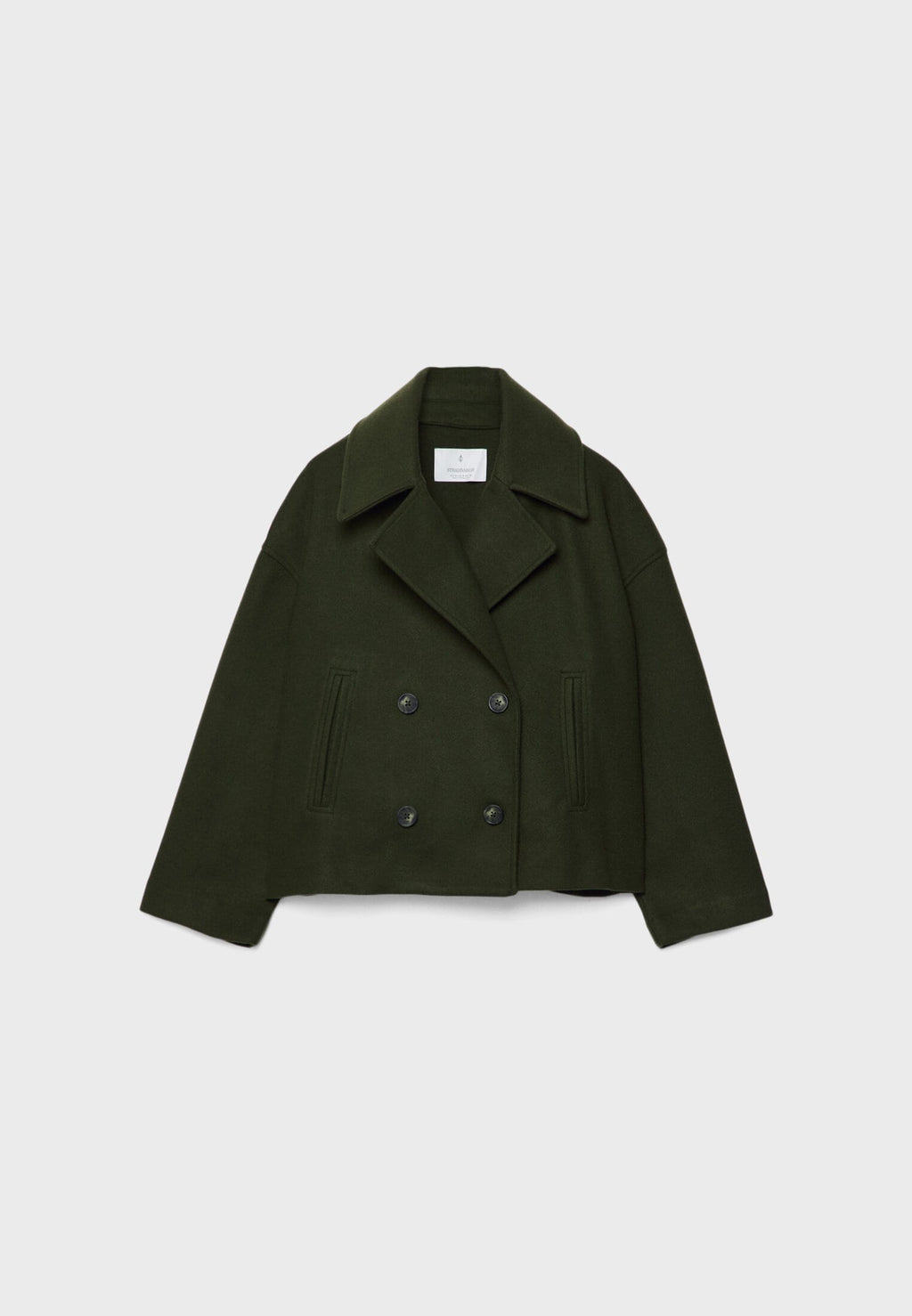 Cropped Double Breasted Jacket with Oversized Lapels and Pockets