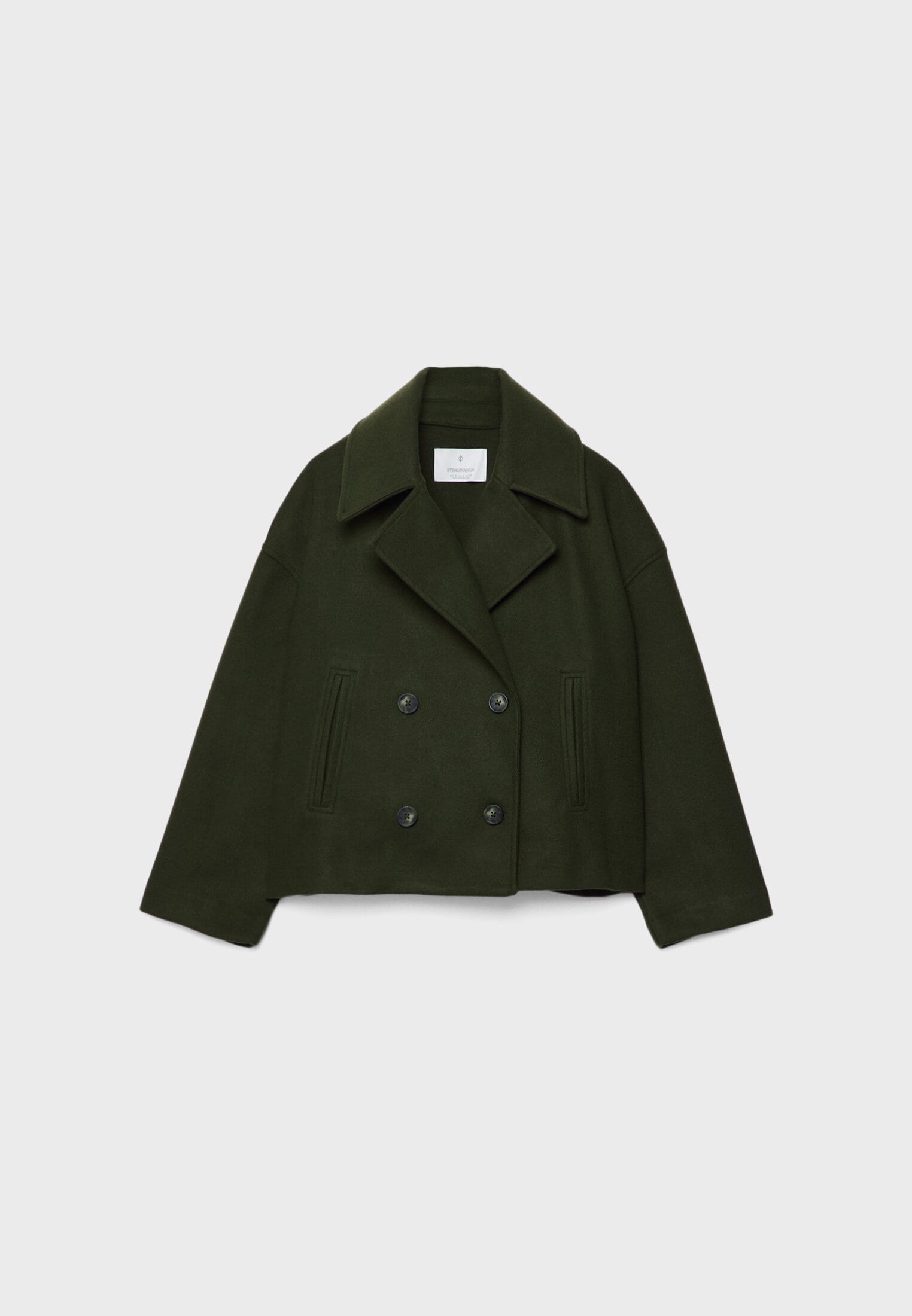 Cropped Double Breasted Jacket with Oversized Lapels and Pockets