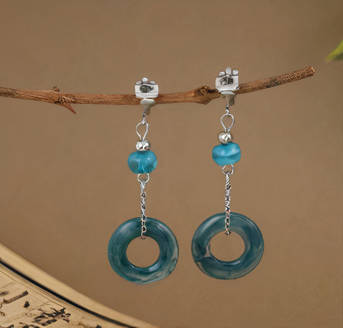 Vintage-Style Light Blue Glass Dangle Earrings