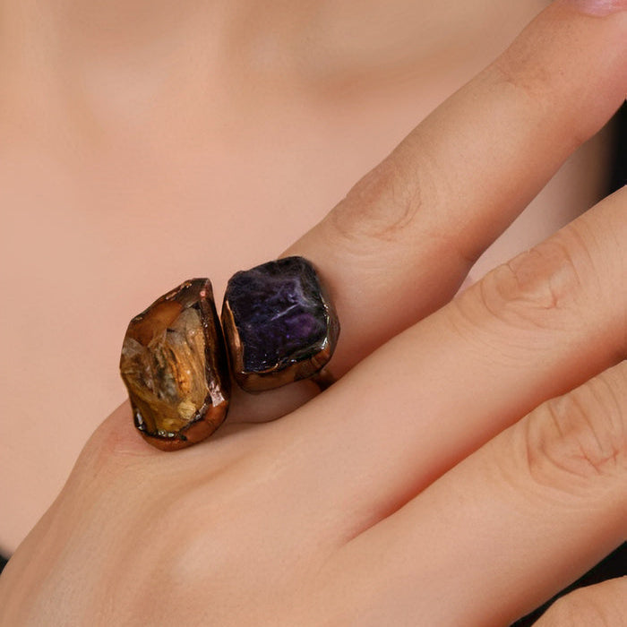 Two-Stone Open Ring with Brown and Purple Stones