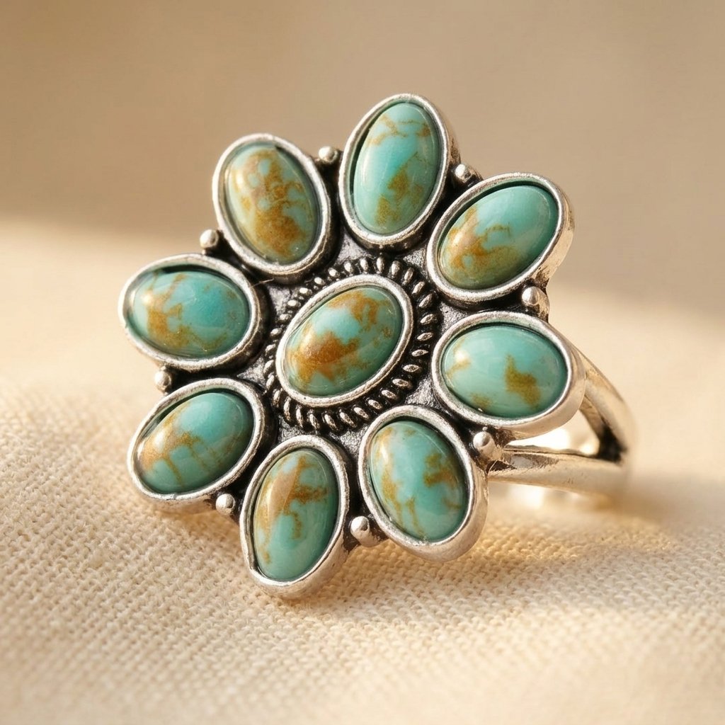 Vintage-Style Turquoise Resin Flower Ring