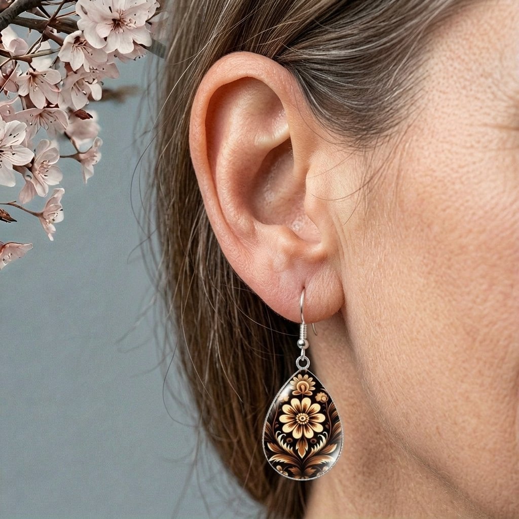 Houten bloemen-druppeloorhangers