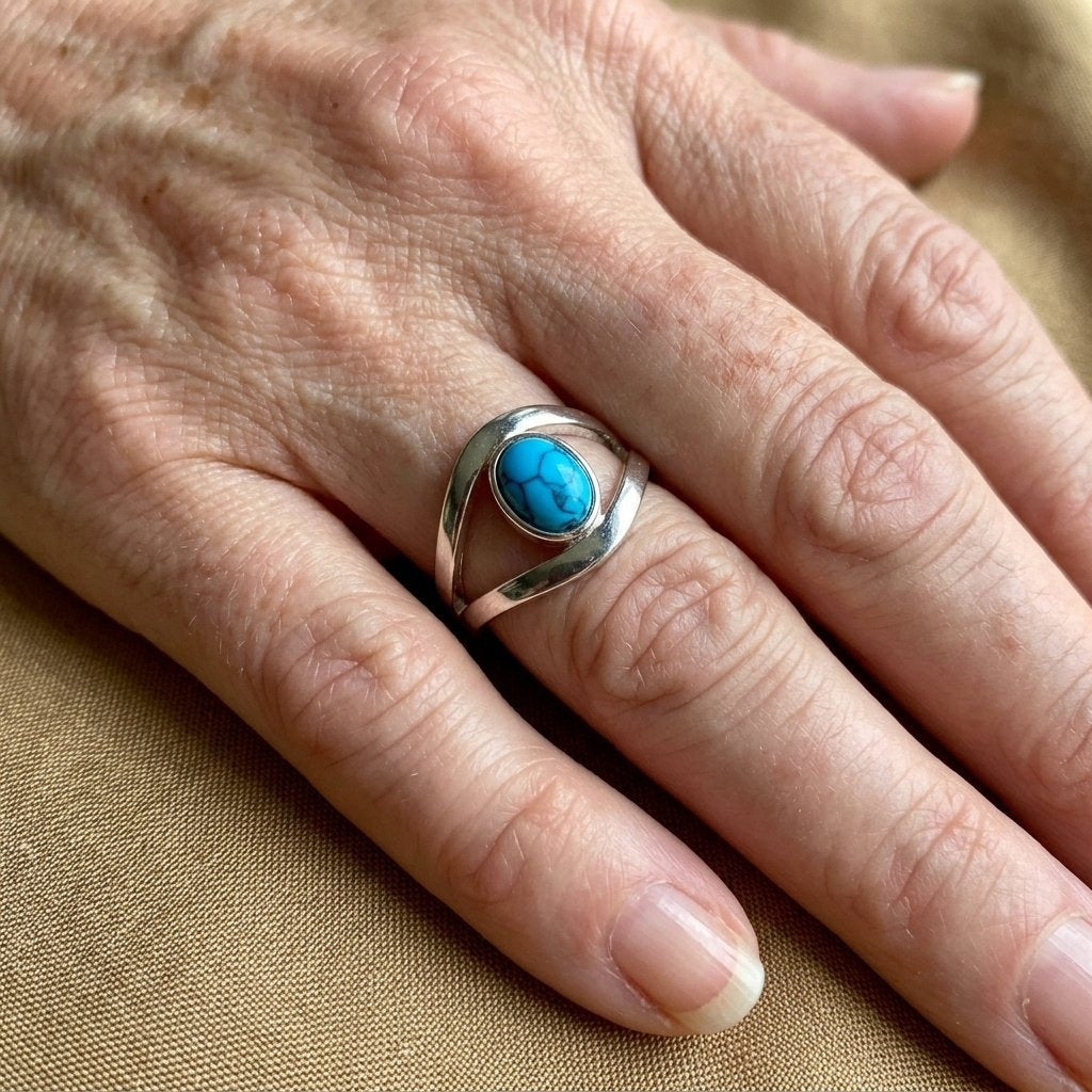 Minimalist Synthetic Turquoise Plated Ring