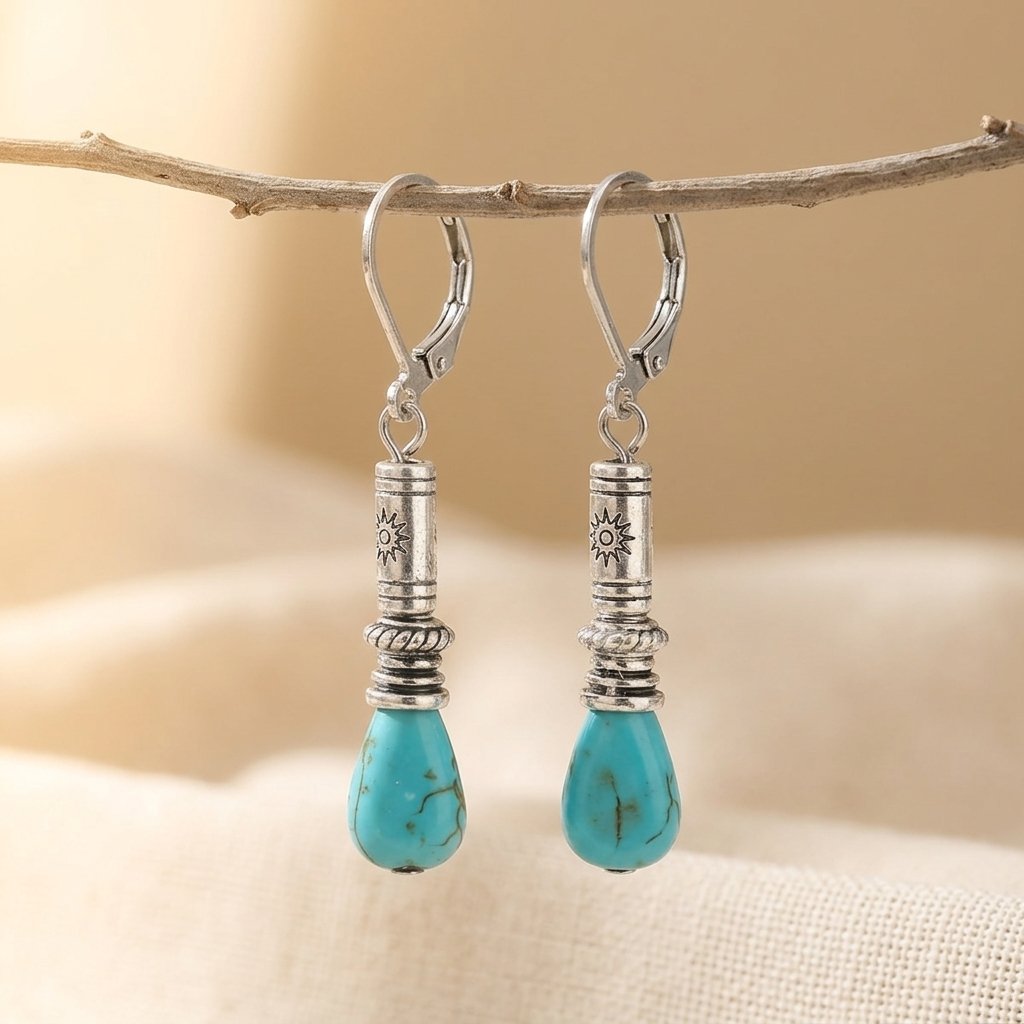 Vintage Bohemian Turquoise Long Drop Earrings