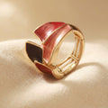 Wrap Ring with Red and Cream Enamel Panels