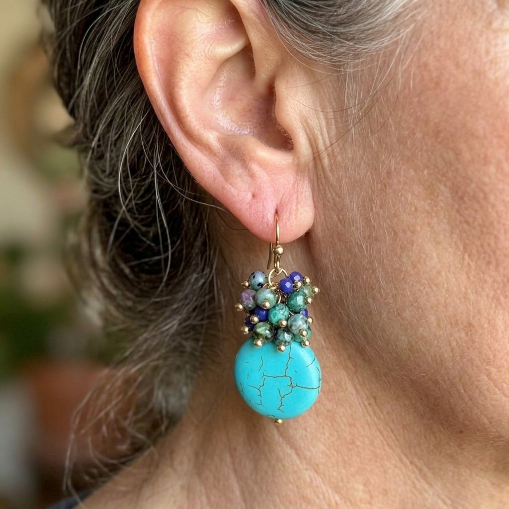 Mixed Gemstone Turquoise Drop Earrings
