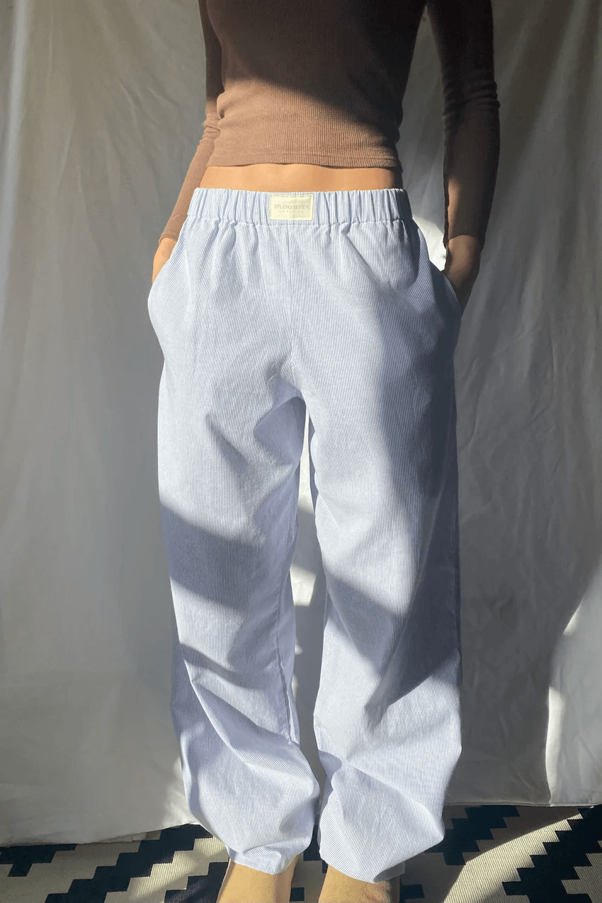 Corduroy Straight Leg Trousers with Elastic Waist