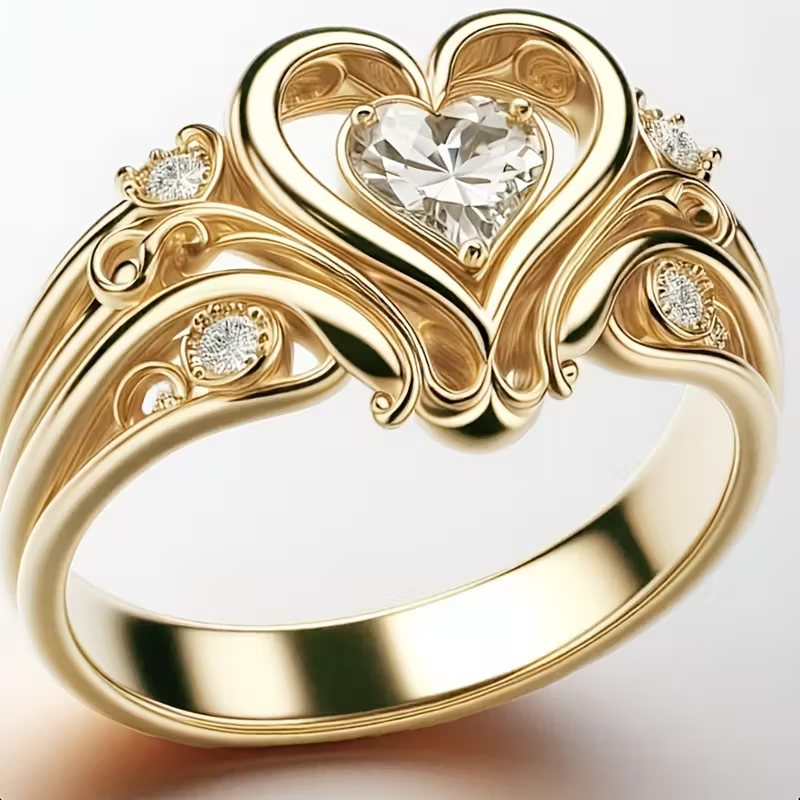 Goudkleurige open hartring met kristalaccent