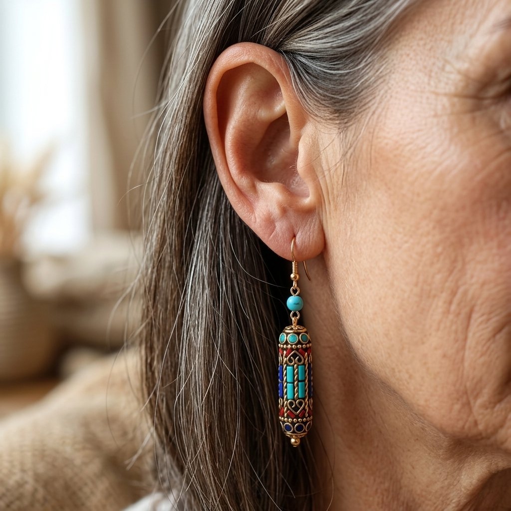Vintage-Style Turquoise Mosaic Bead Dangle Earrings