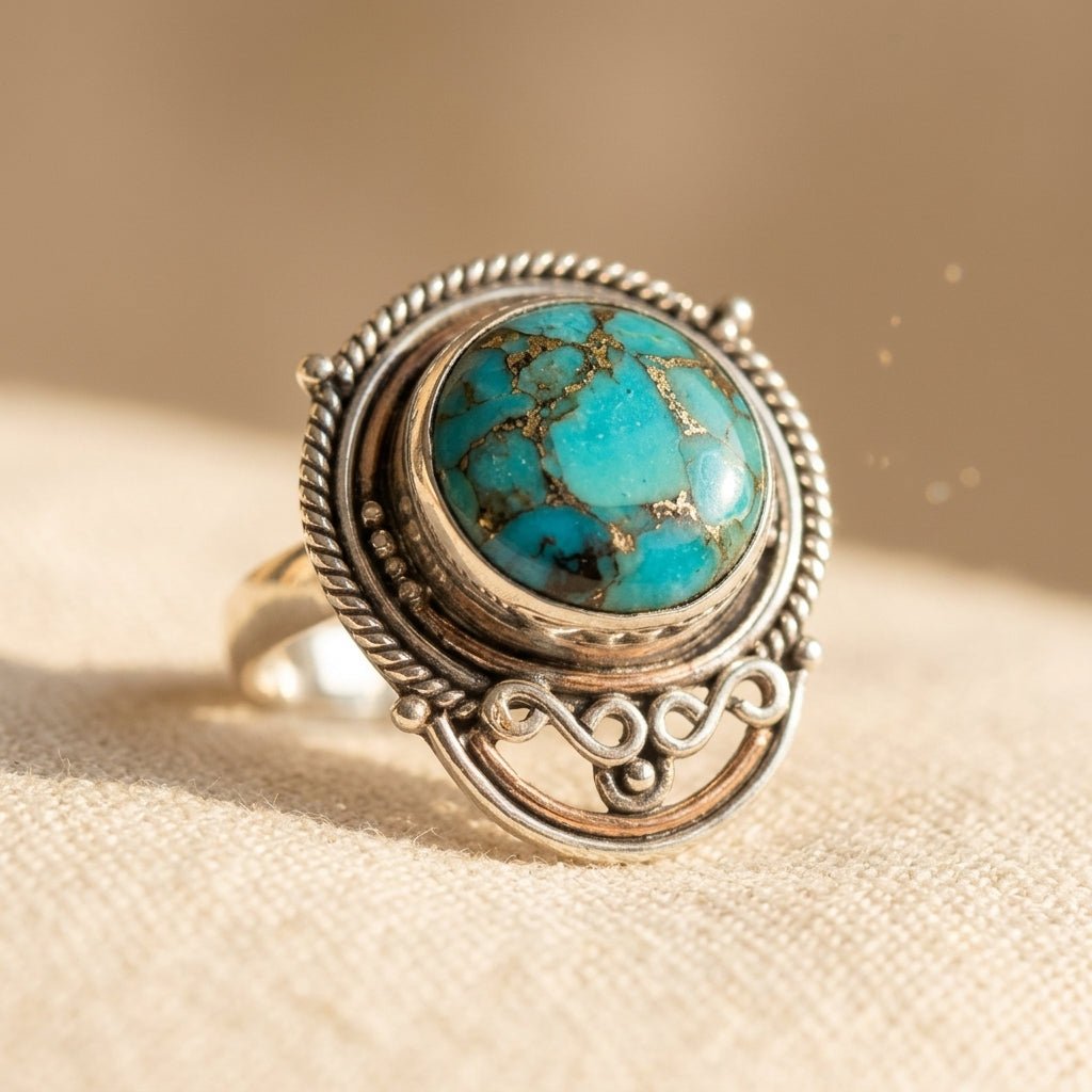 Wide Synthetic Turquoise Inlay Everyday Ring