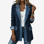 Denim Mix Blazer with Structured Shoulder and Clean Lines