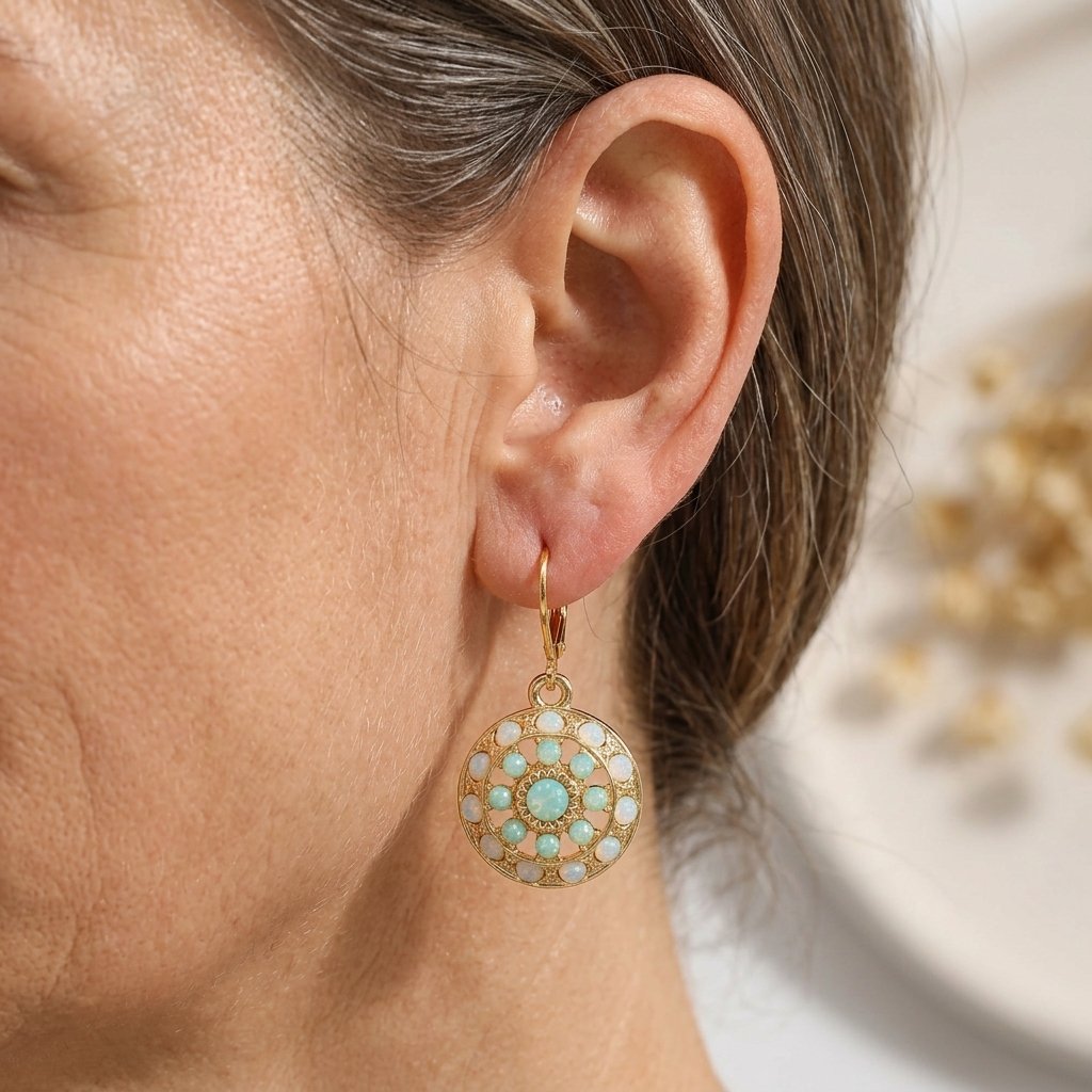 Vintage-Style Turquoise and Gold-Tone Mandala Earrings