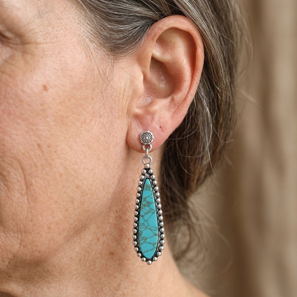 Vintage-Style Southwestern Turquoise Teardrop Earrings