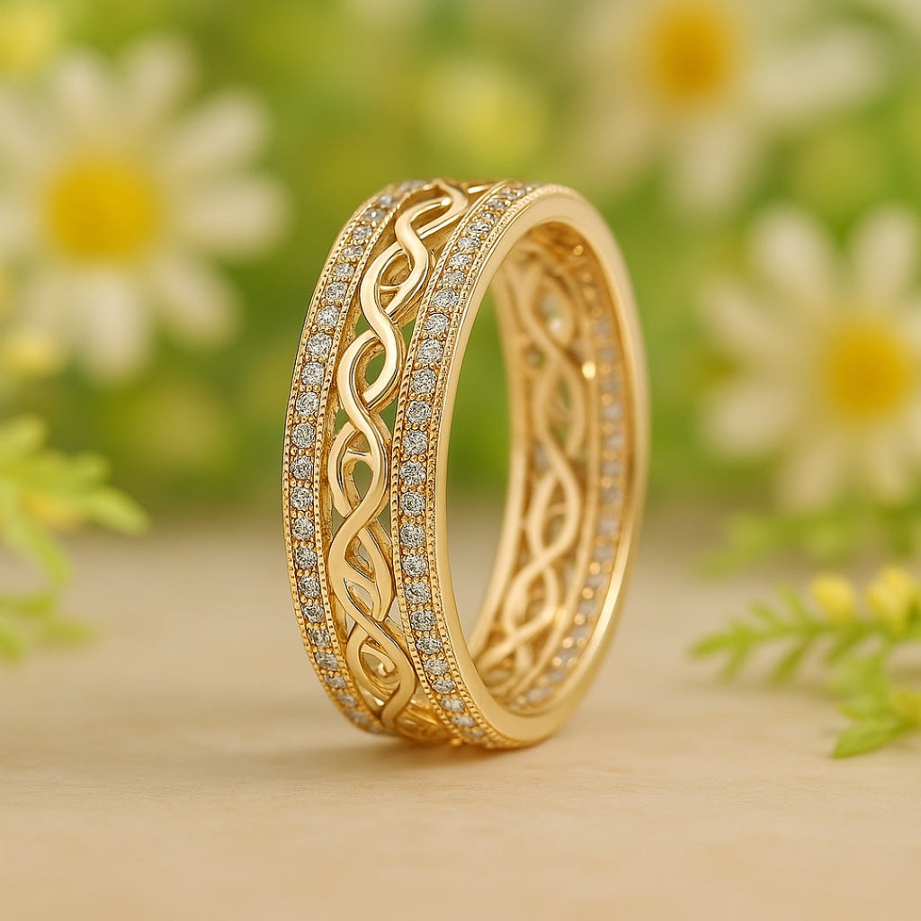 Stralende opengewerkte goudkleurige ring