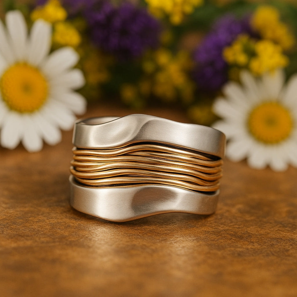 Silver-Tone Ring with Gold-Tone Thread Wrap
