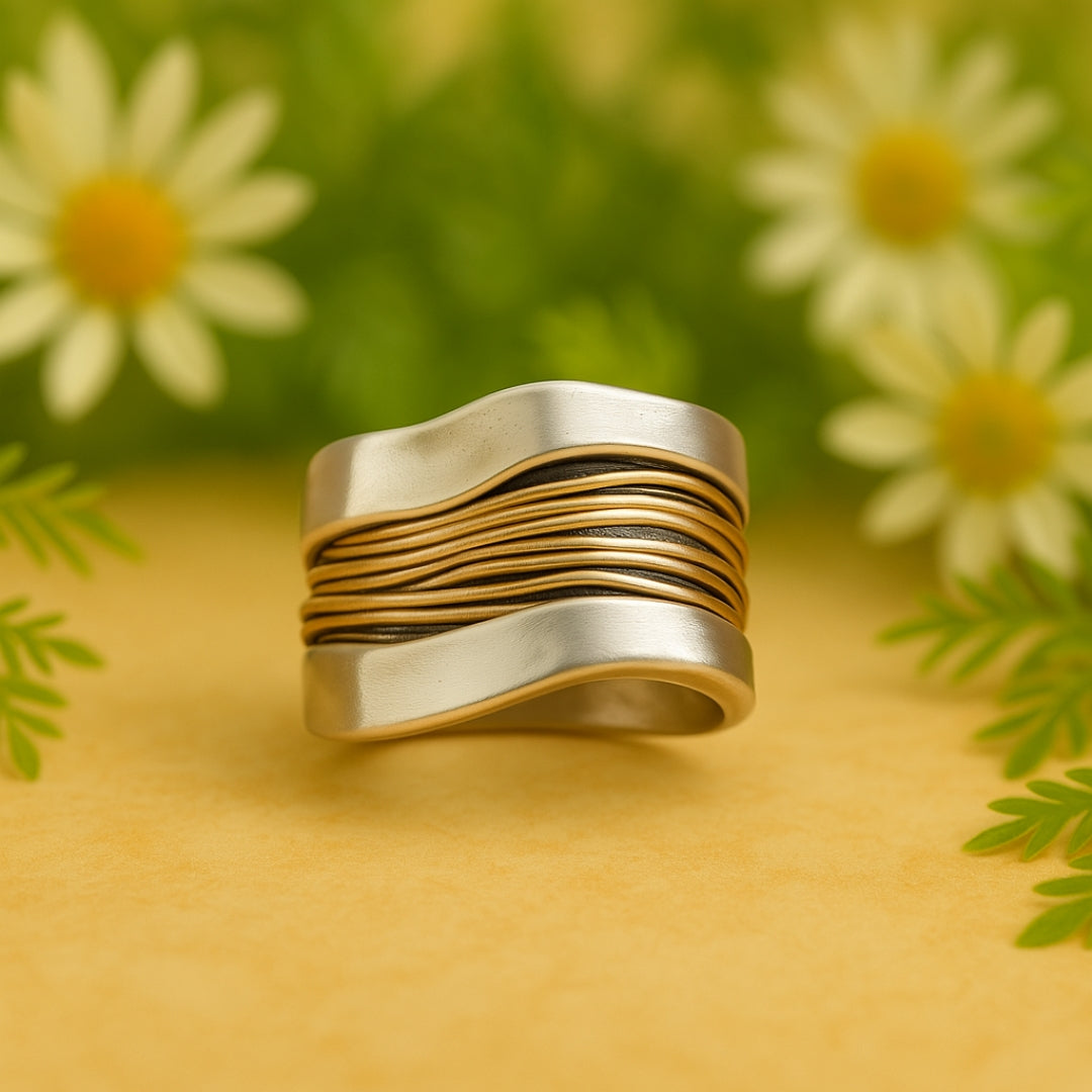 Silver-Tone Ring with Gold-Tone Thread Wrap