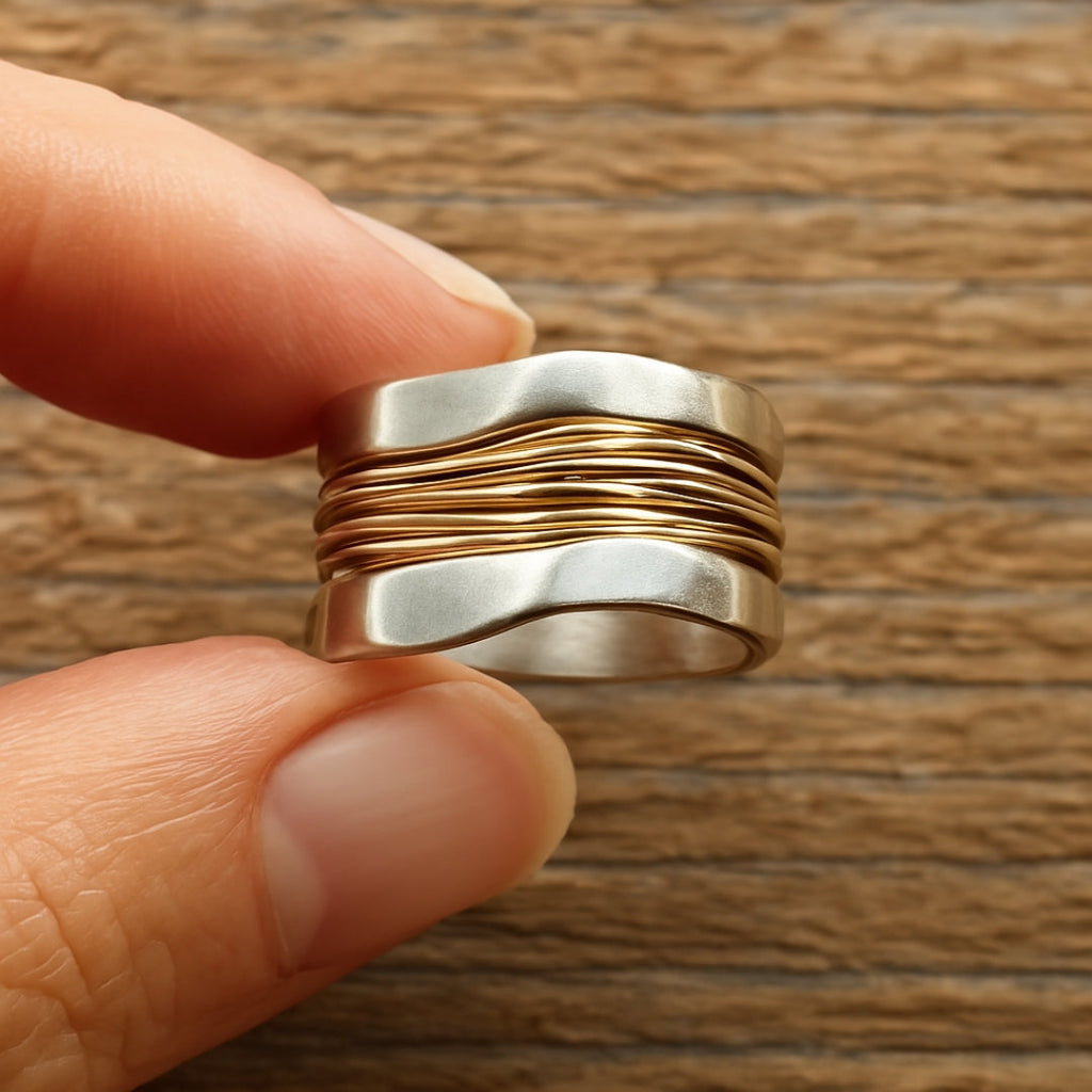 Silver-Tone Ring with Gold-Tone Thread Wrap