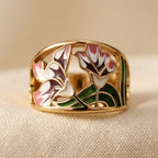 Bohemian Enamel Floral Wide Band Ring
