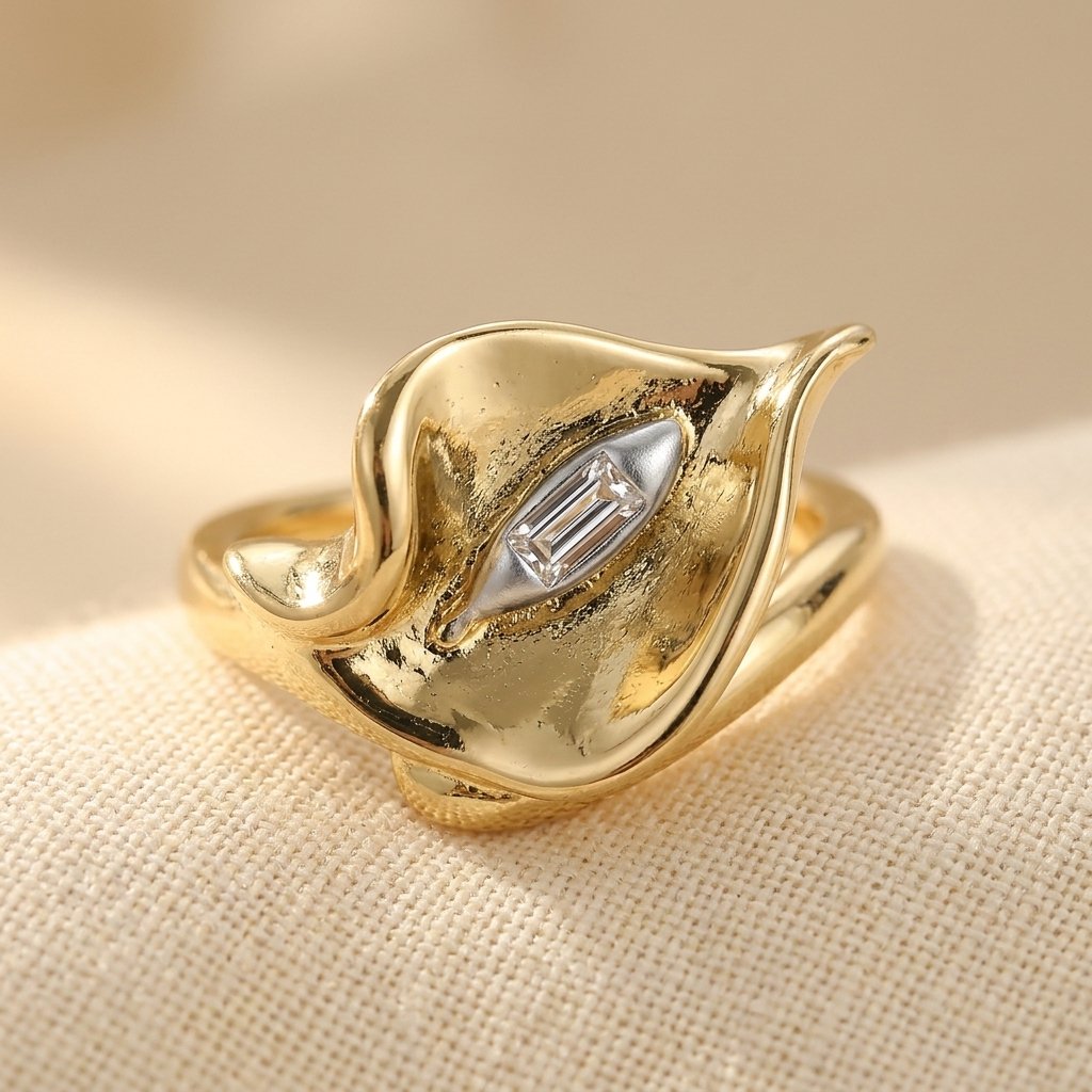 Adjustable Gold-Tone Calla Lily Flower Ring
