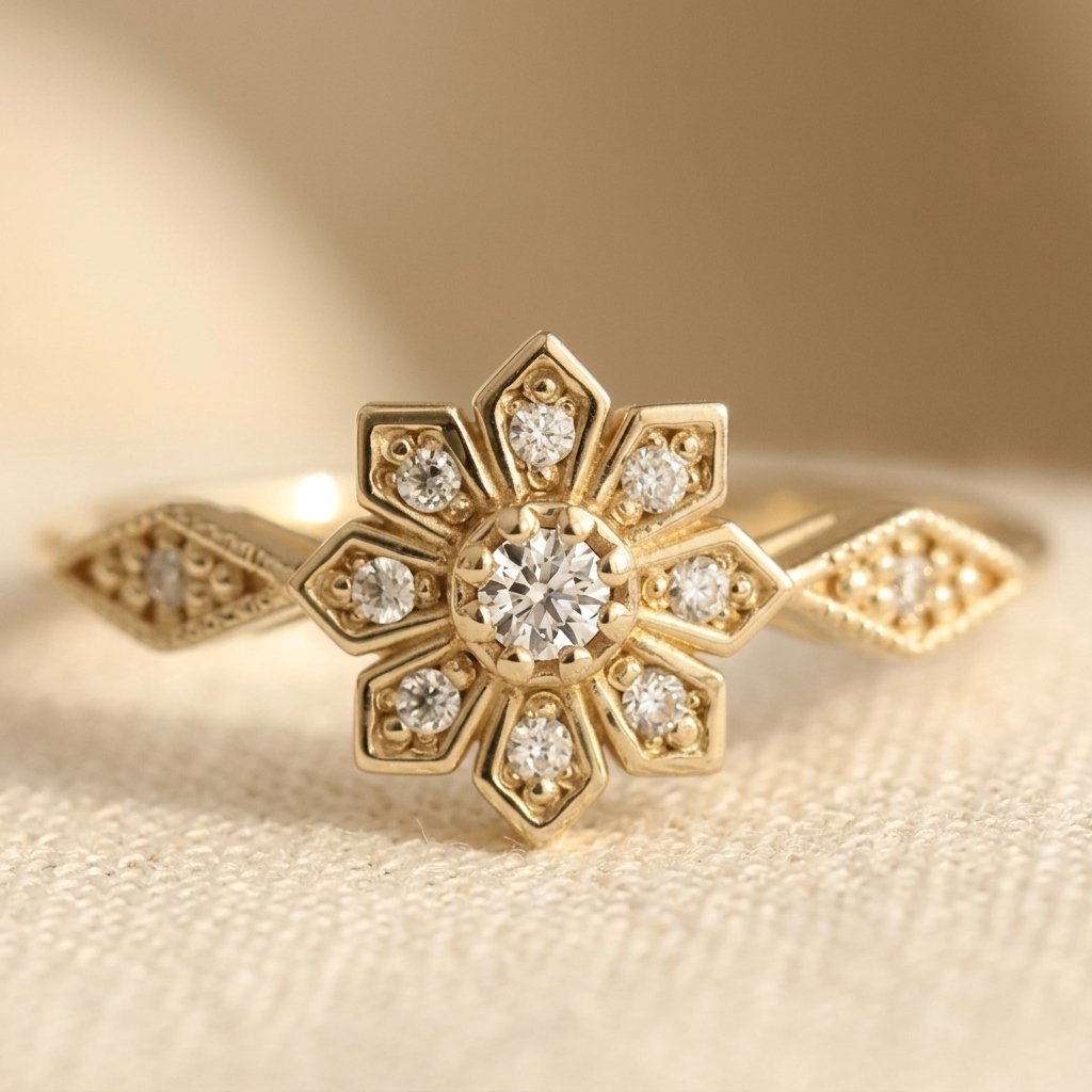 Bloemring in Franse stijl met zirkonia