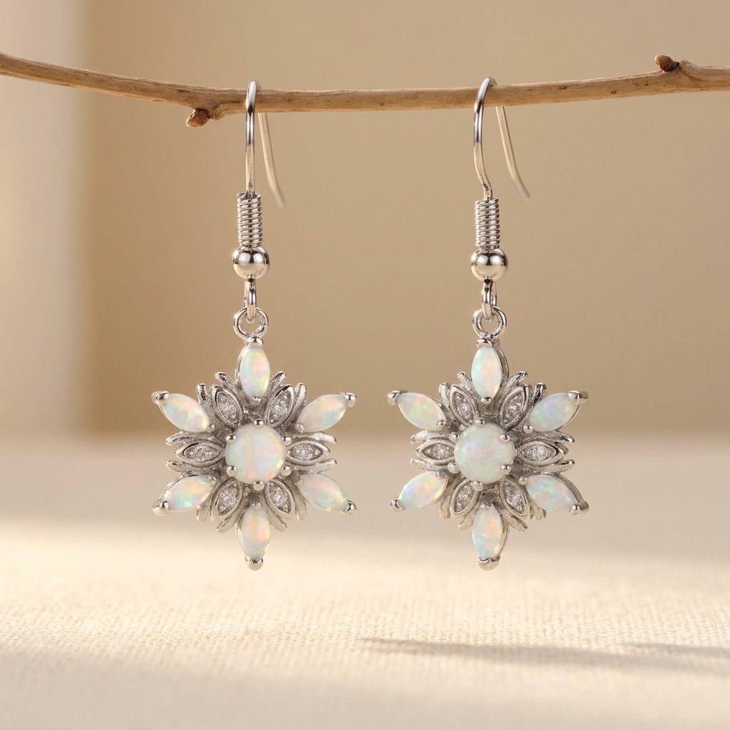 White Opal-Look Snowflake Earrings