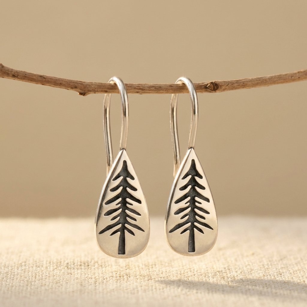 Sterling Silver Pine Tree Earrings