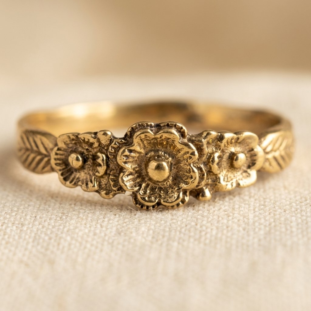 Adjustable Vintage-Style Floral Leaf Ring
