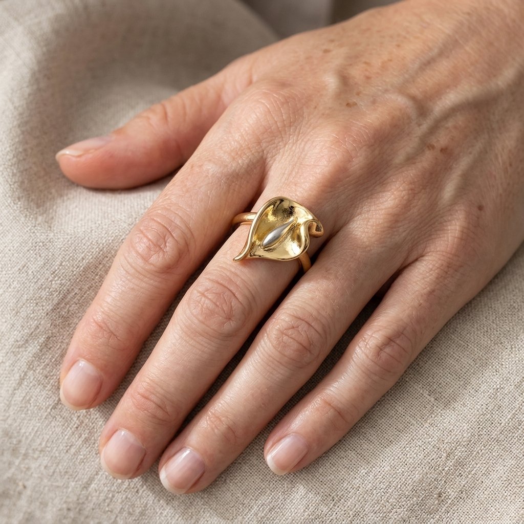 Adjustable Gold-Tone Calla Lily Flower Ring