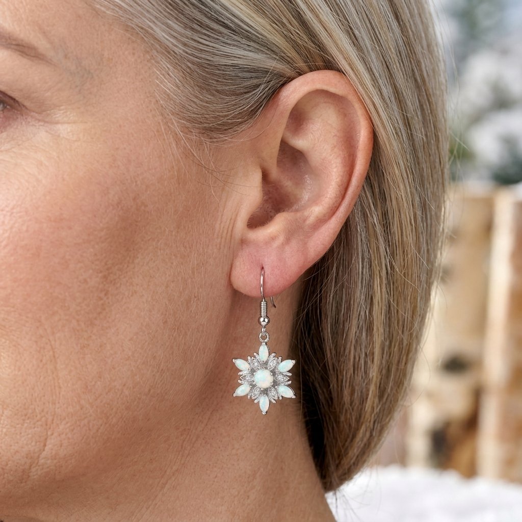 White Opal-Look Snowflake Earrings