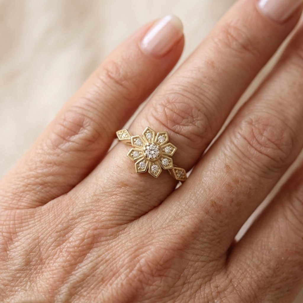 Bloemring in Franse stijl met zirkonia