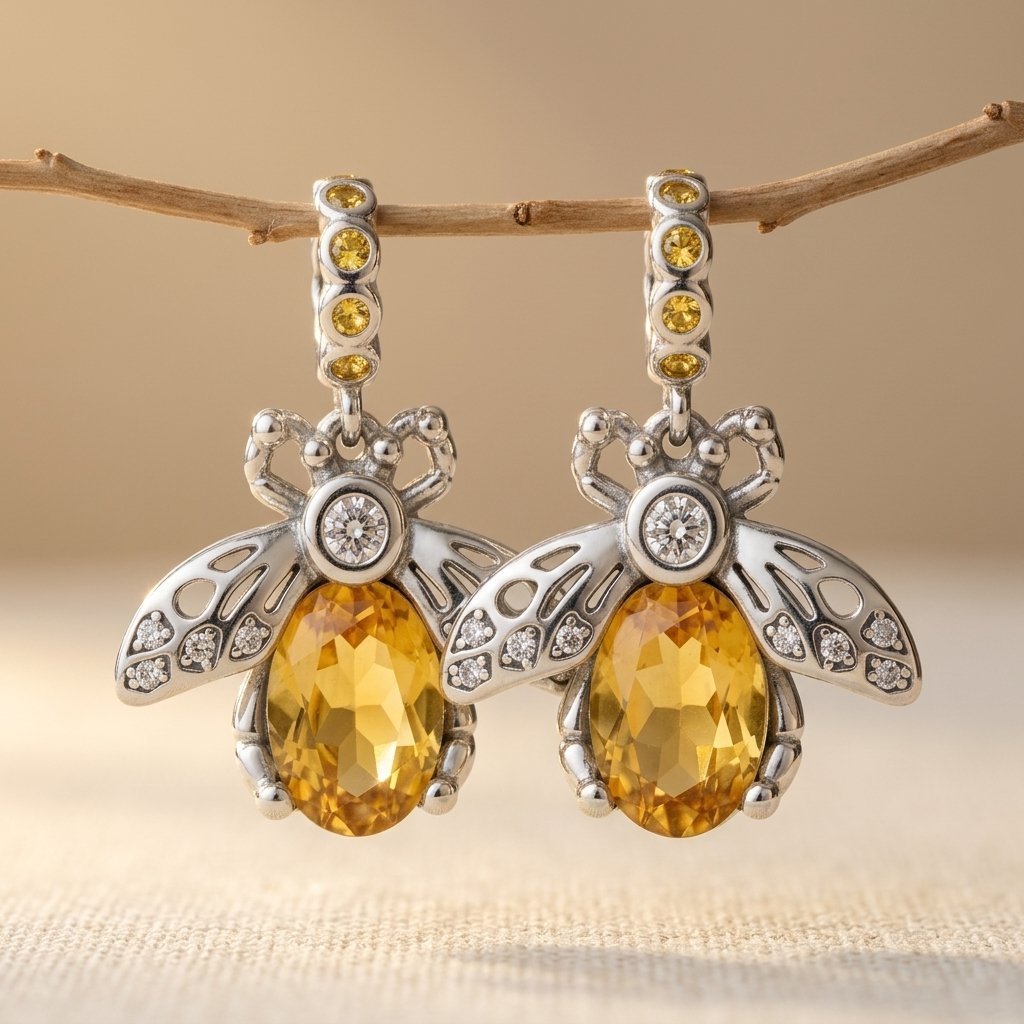 925 Sterling Silver Bee Dangle Earrings