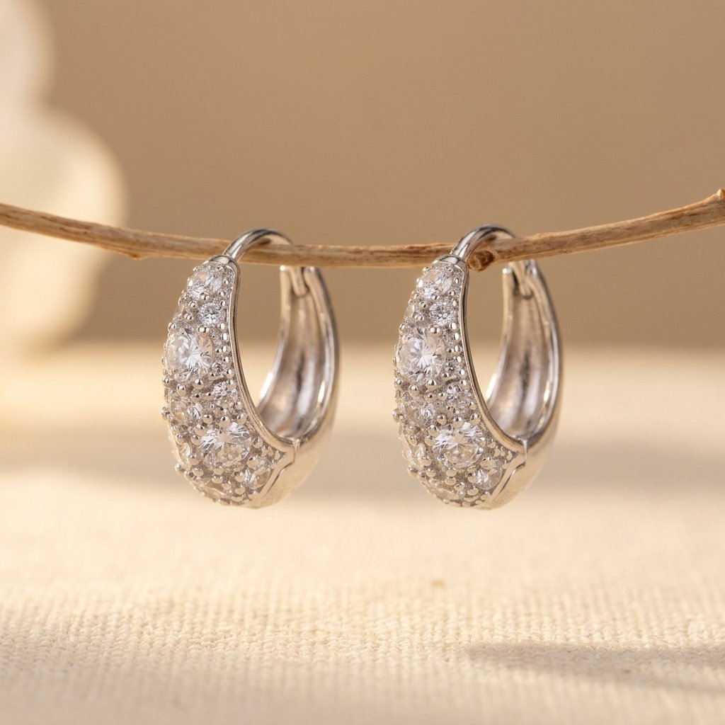 925 Sterling Silver Moissanite Floral Hoop Earrings