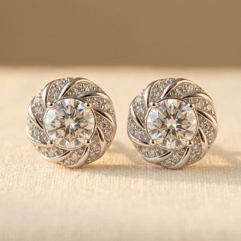 925 Sterling Silver Moissanite Round Cluster Stud Earrings