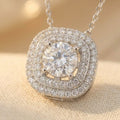 925 Sterling Silver Cushion Double Halo Moissanite Necklace